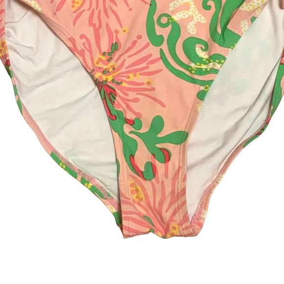 Lilly Pulitzer One-Piece Pink Swimsuit Adjustable Ruched‎ Side Ties High Cut Leg - Picture 6 of 11